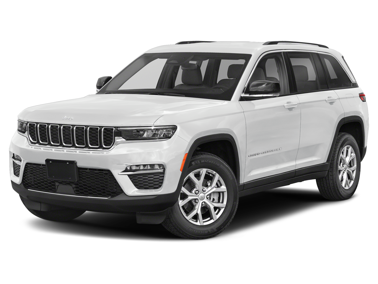 2023 Jeep Grand Cherokee Overland in Bright White Clearcoat — front three-quarter view