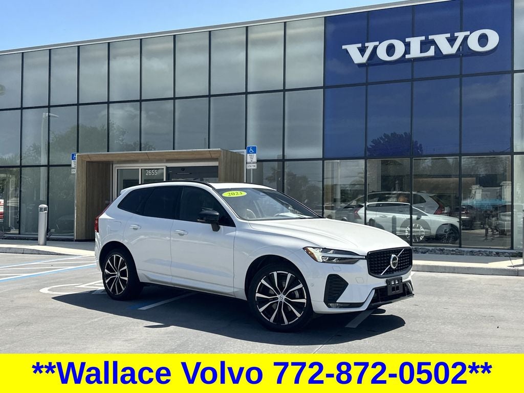 2023 Volvo XC60 B5 Plus Dark Theme in Crystal White — front three-quarter view