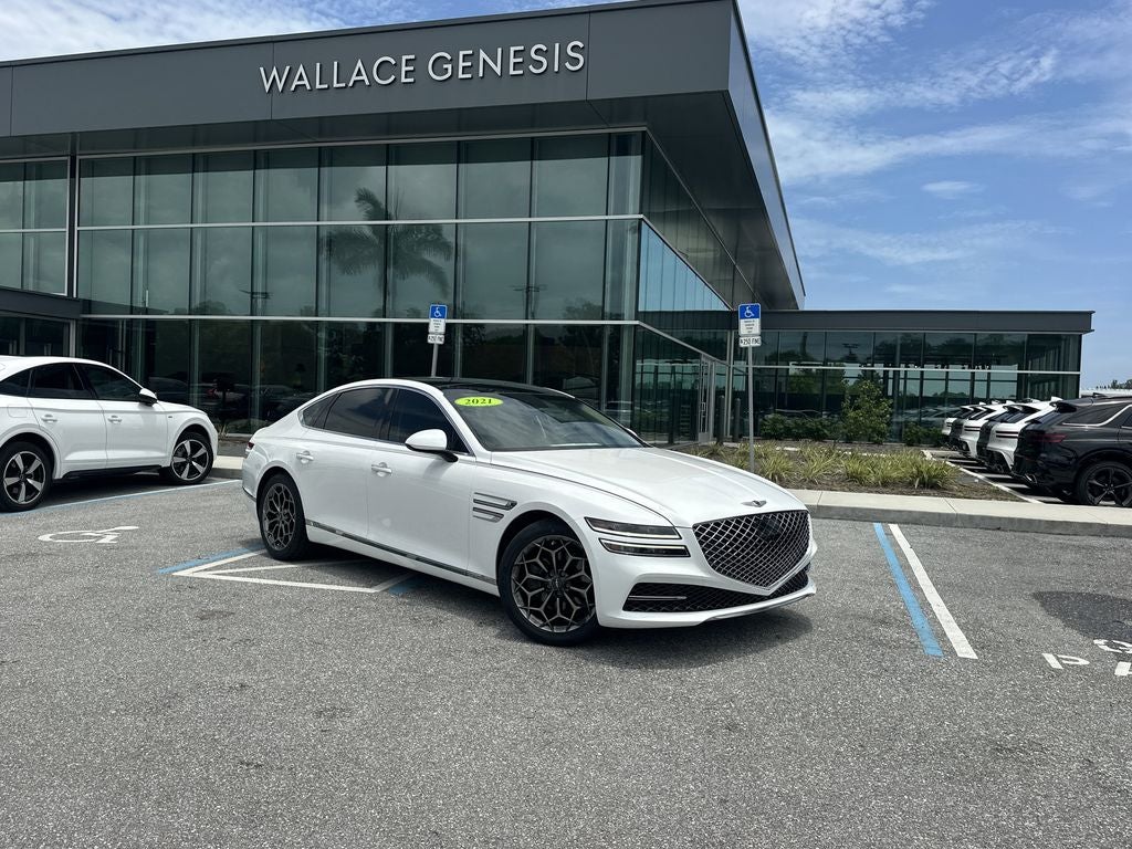 2021 Genesis G80 2.5T in Uyuni White — front three-quarter view