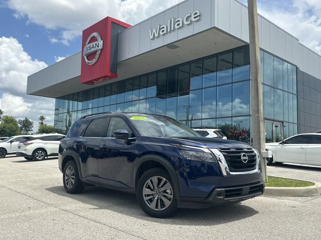 2025 Nissan Pathfinder SV in Deep Ocean Blue Pearl — front three-quarter view
