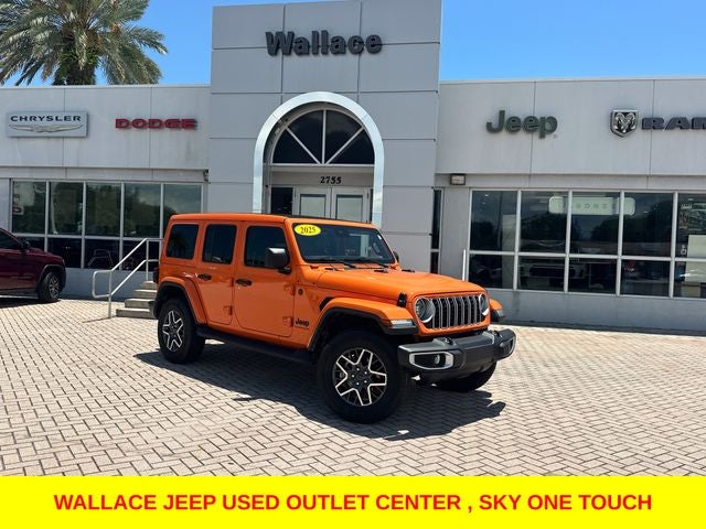 2025 Jeep Wrangler Sahara Sky One touch in Joose — front three-quarter view