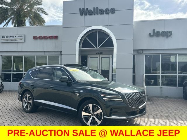 2021 Genesis GV80 2.5T in Cardiff Green — front three-quarter view