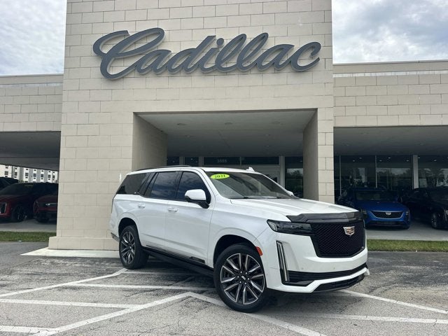 2021 Cadillac Escalade Sport in Crystal White Tricoat — front three-quarter view