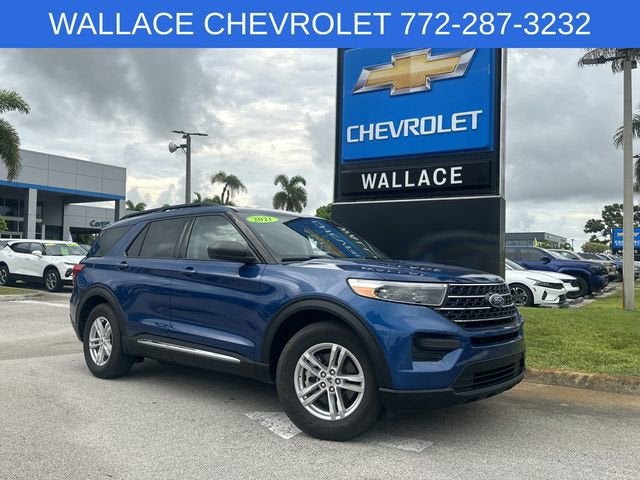 2021 Ford Explorer XLT in Blue — front three-quarter view