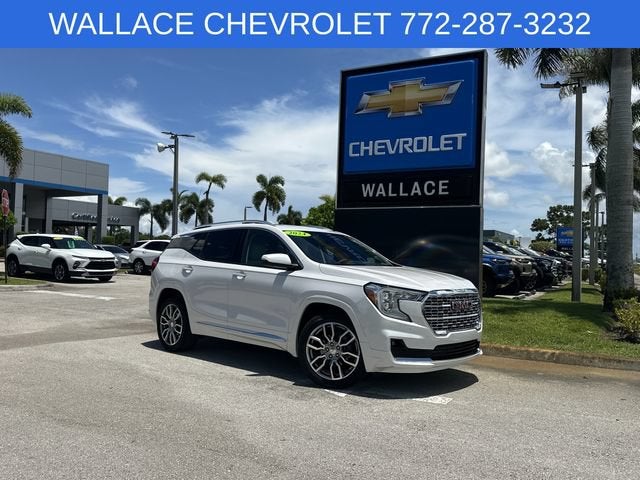 2024 GMC Terrain Denali in White Frost Tricoat — front three-quarter view